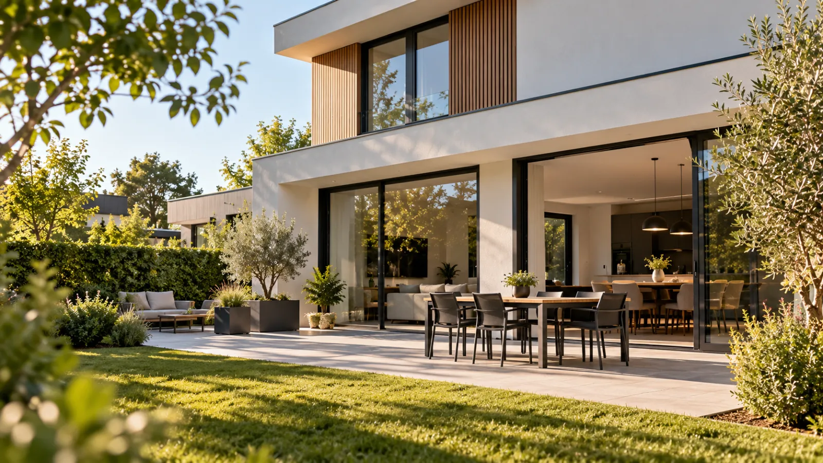 Maison contemporaine avec terrasse et jardin